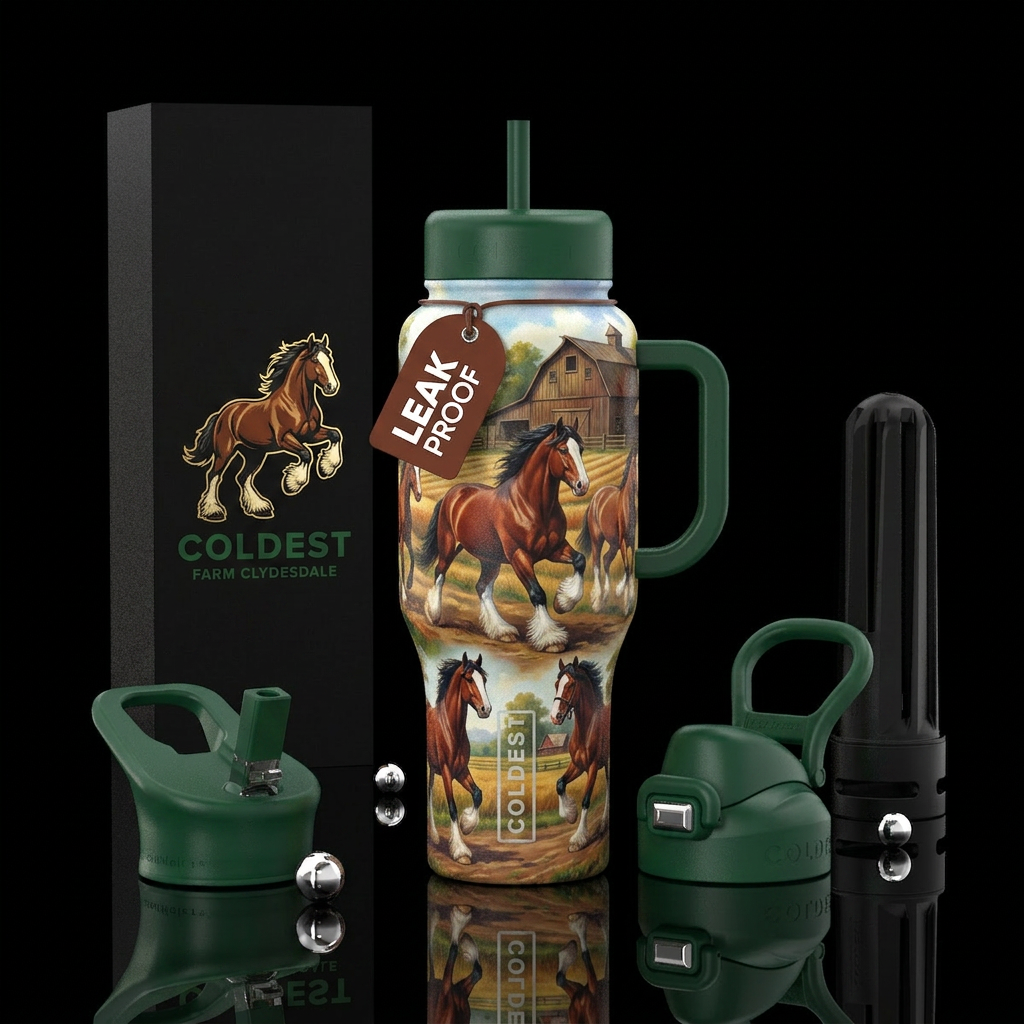 Farm big beautiful closdale horse prancing around water bottle design