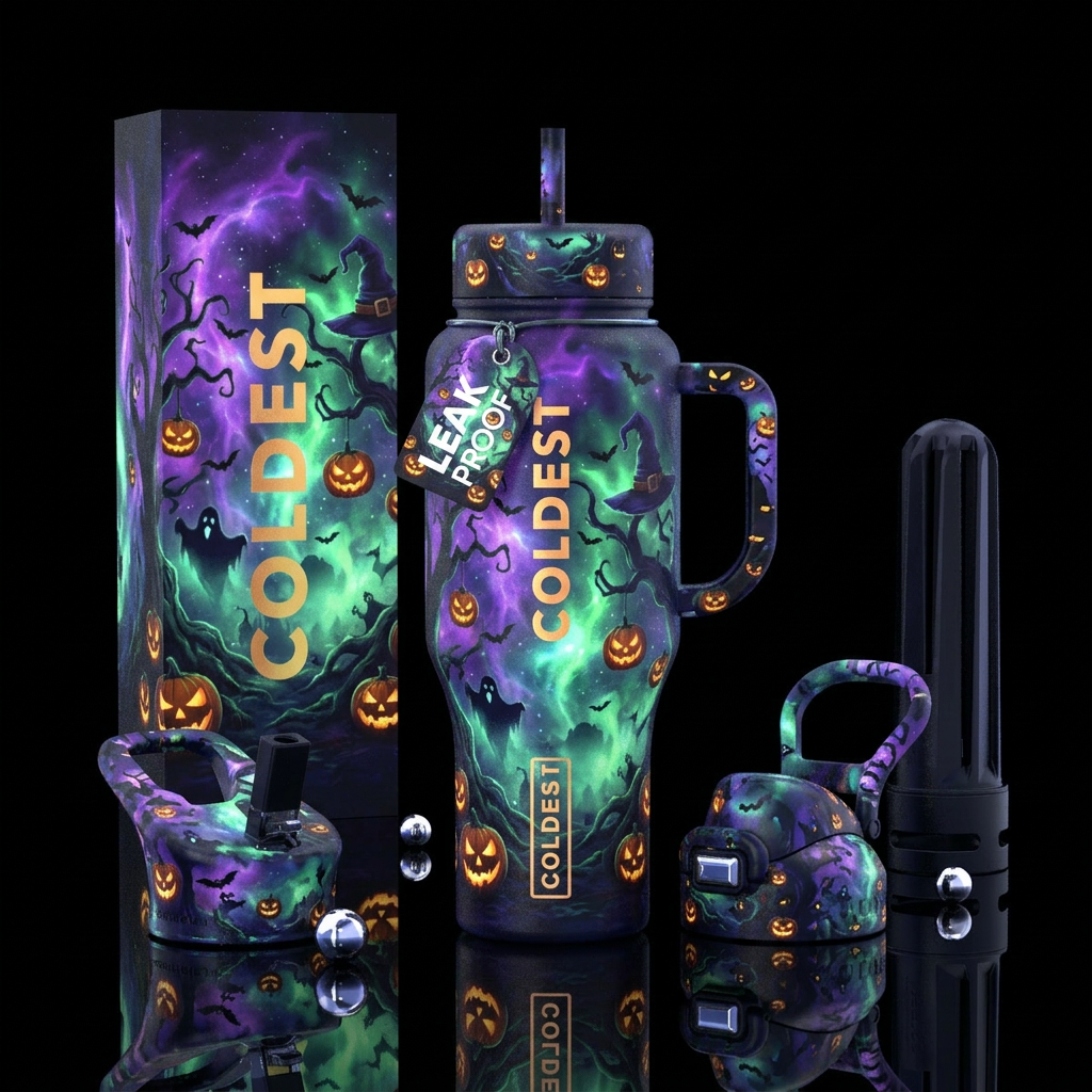 Glowing spookie Halloween  night water bottle design