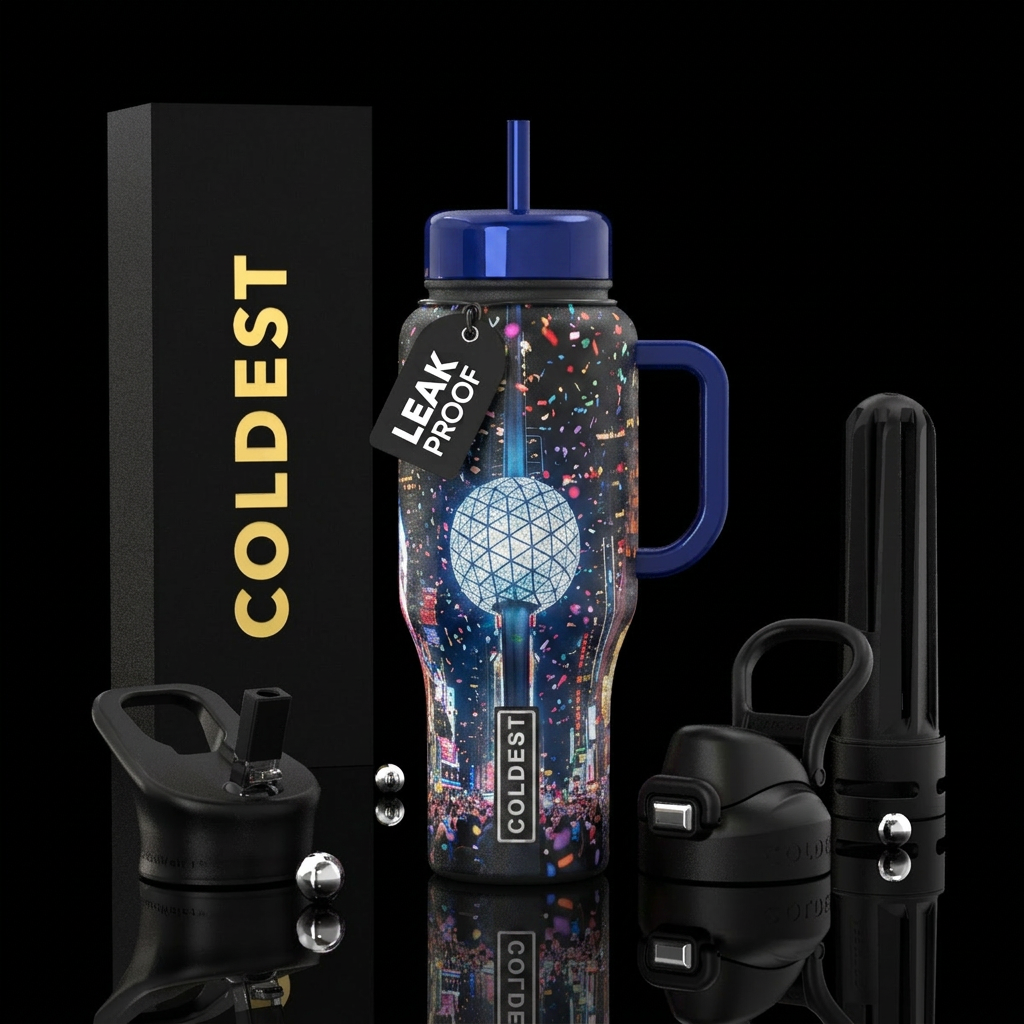 New years eve ball falling new York water bottle design