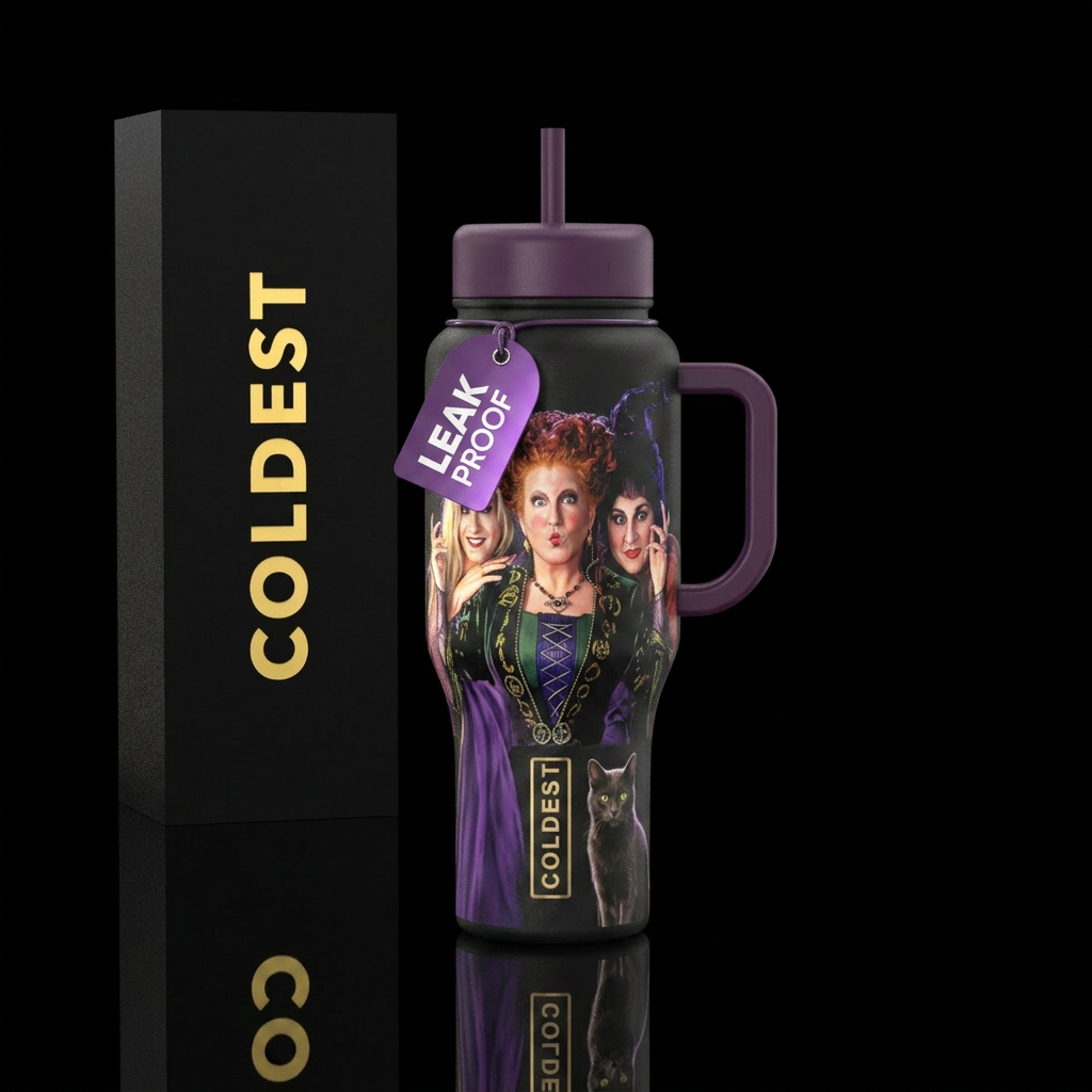 Hocus Pocus Movie Witches with Binx the cat water bottle design