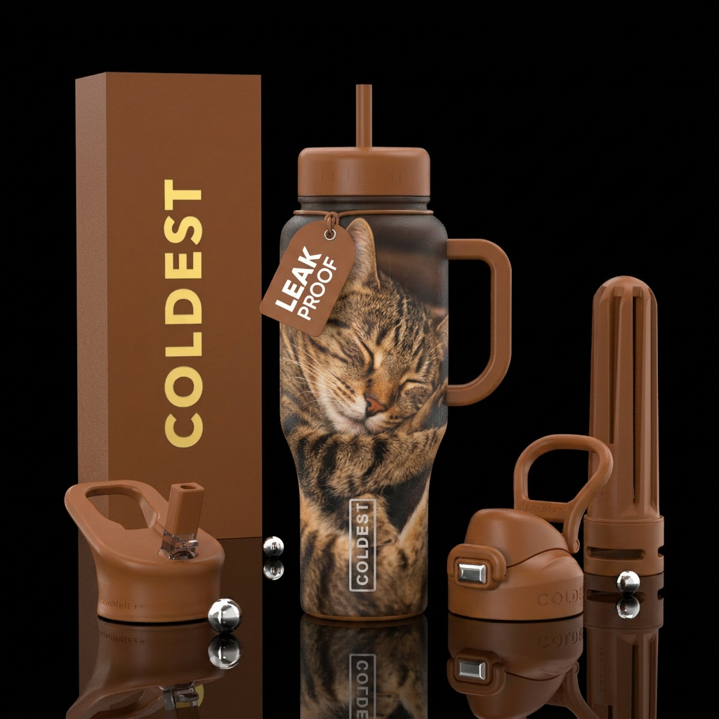 Brown tabby cat asleep water bottle design