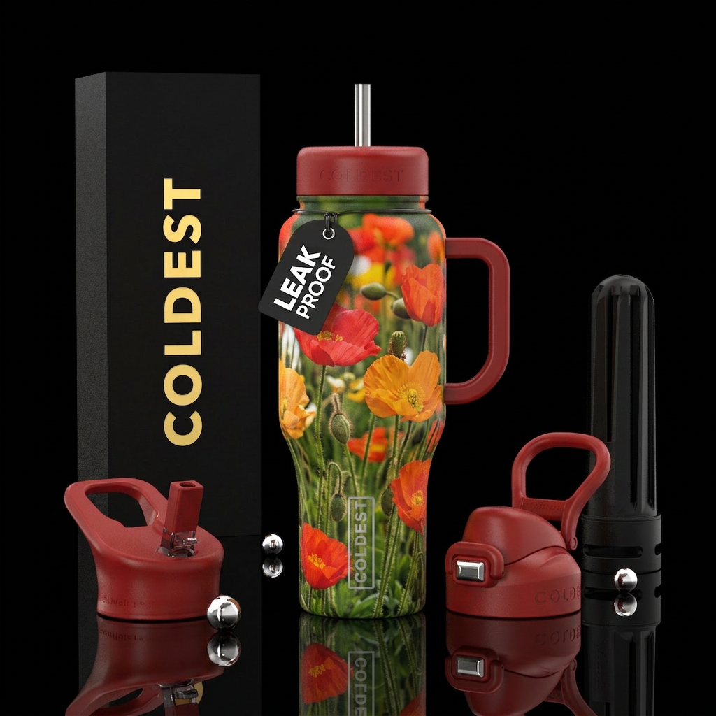Icelandic Poppy Fields water bottle design