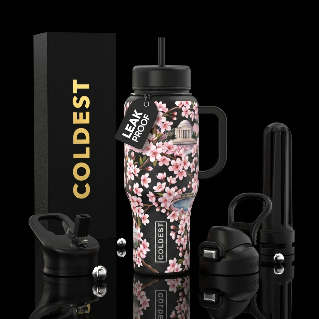 Cherry Blossoms 🌸 blooming in spring in Washingto... water bottle design
