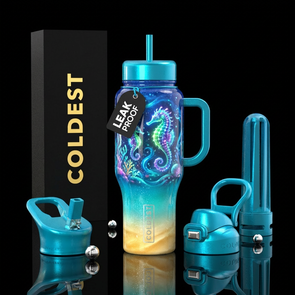 beach, glowie,sea horses, ocean, ombre, matching l... water bottle design