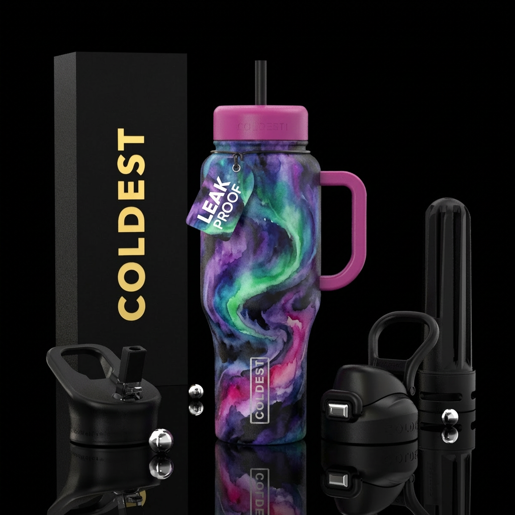 fantasy, watercolor, whimsical, dark mood, swirls,... water bottle design