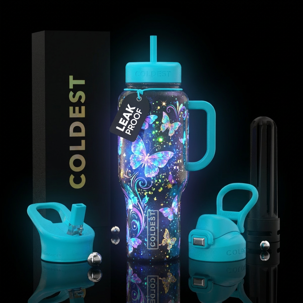 butterflies, whimsical, irridescent, matching lids... water bottle design