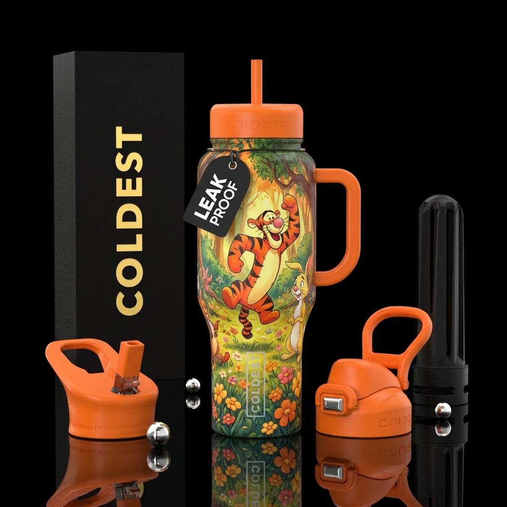 Tigger, woods, flower meadow, rabbit, matching lid... water bottle design