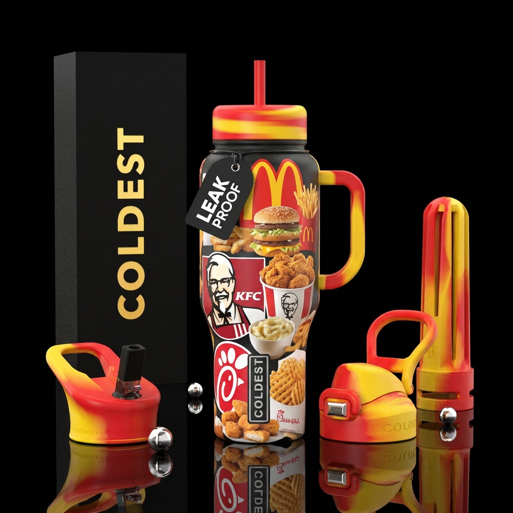 Create a cup with McDonalds, kfc, and chick fil a ... water bottle design
