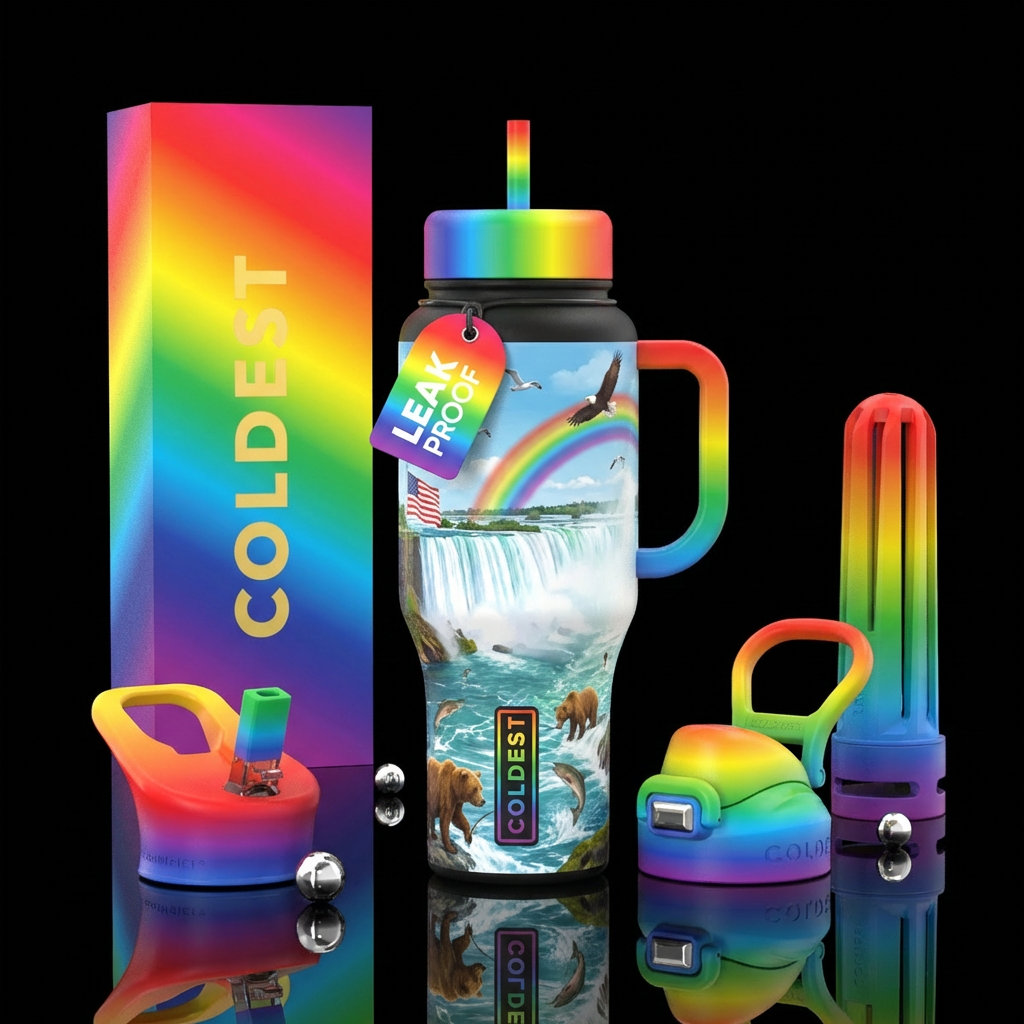 Make a bottle with niagara falls on it. Add some b... water bottle design