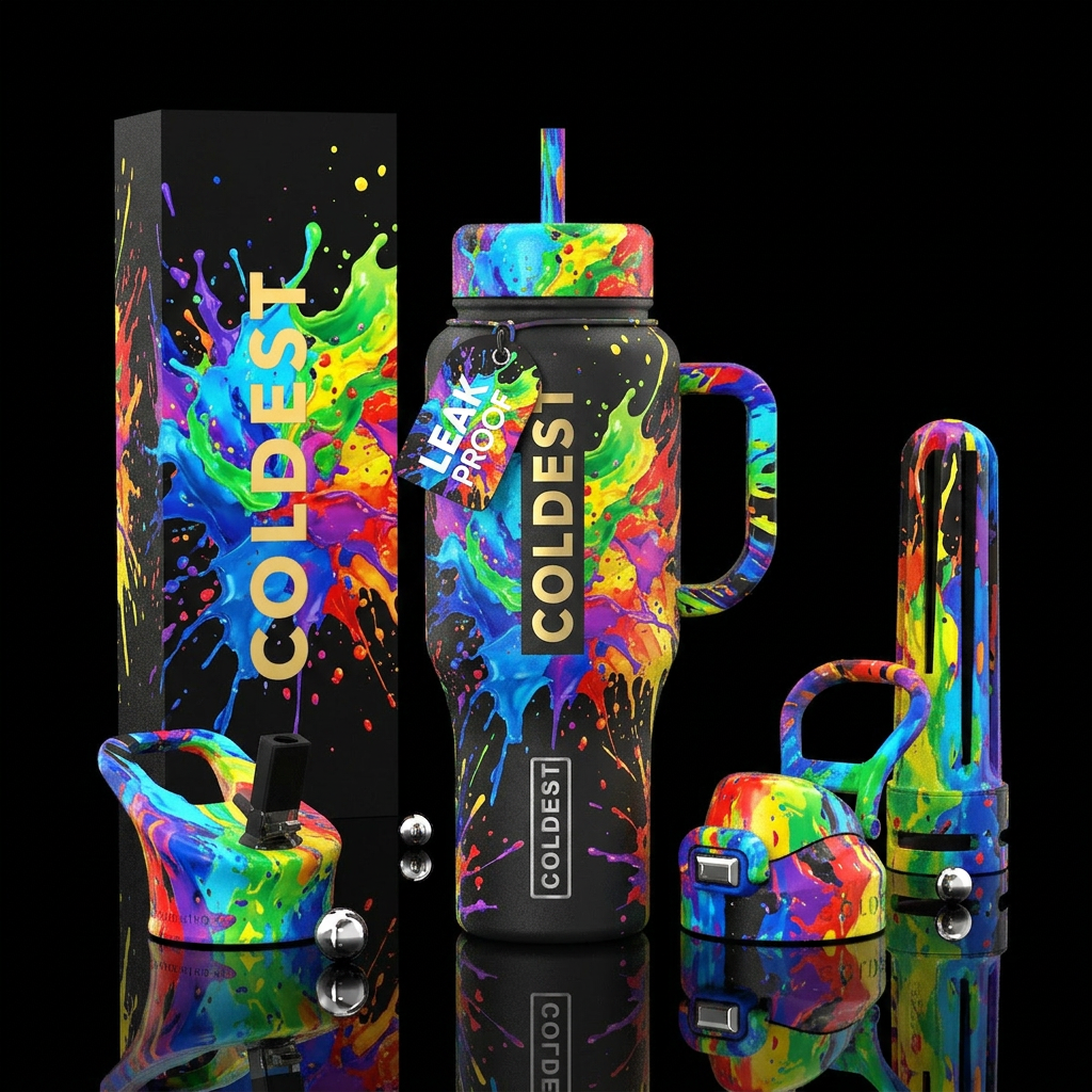 Design a bottle that has a paint explosion but I w... water bottle design