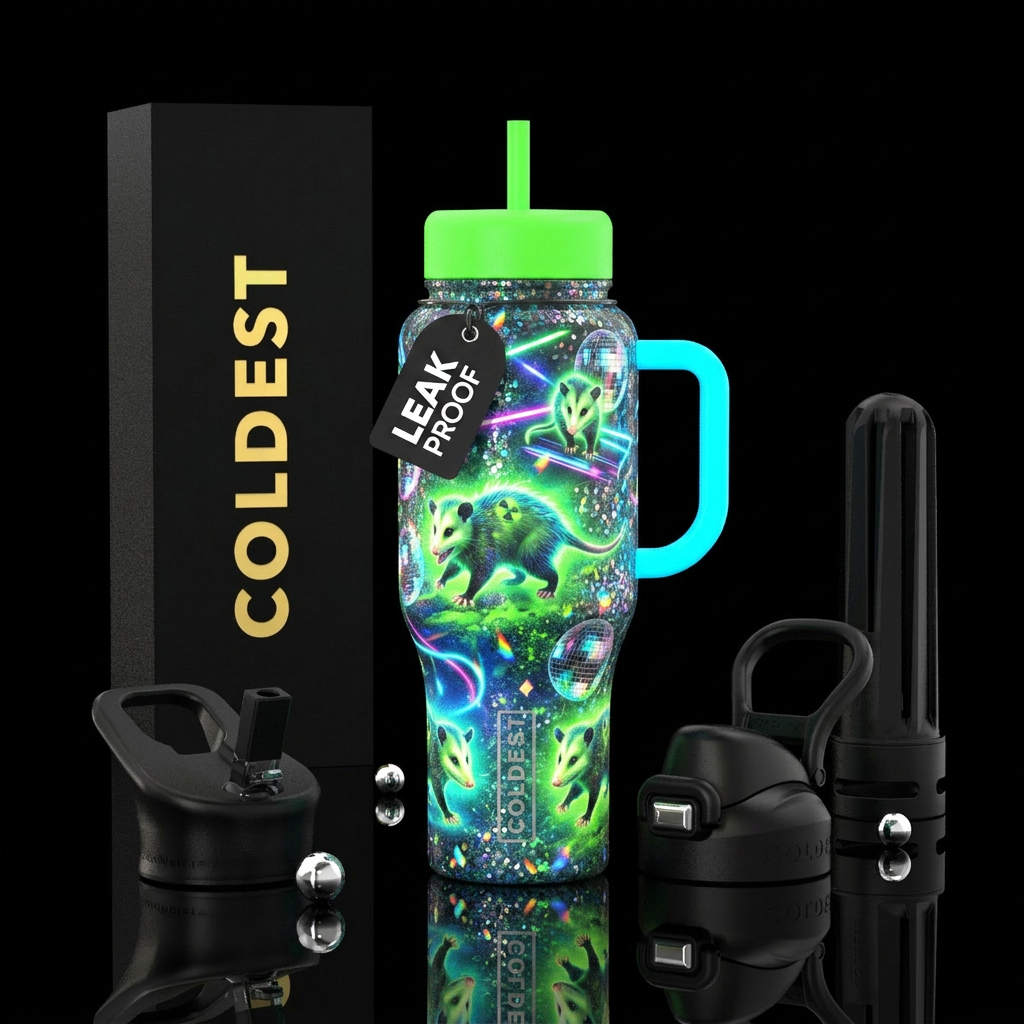 "glowing nuclear possum with radioactive glitter a... water bottle design