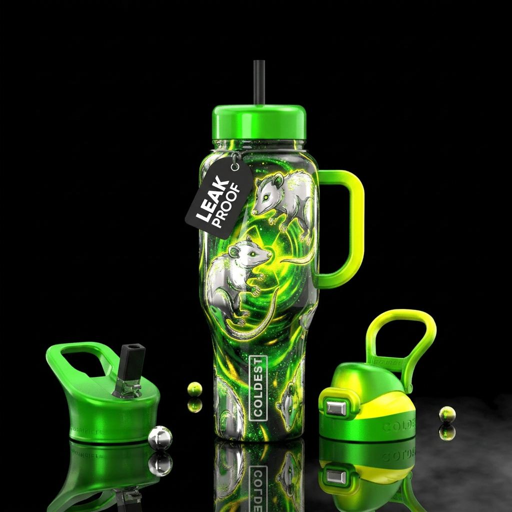glowing chrome possum with radioactive glitter acc... water bottle design