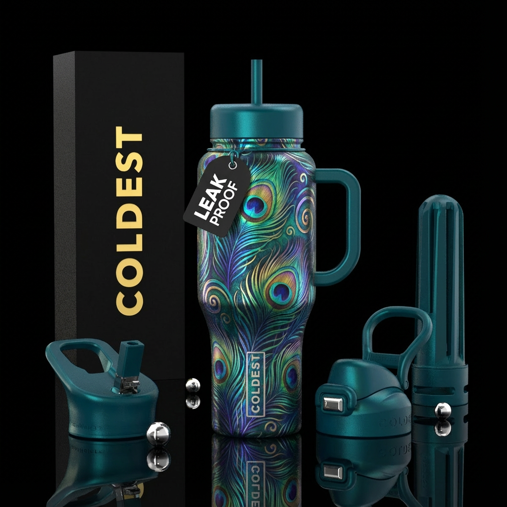 peacock feathers, peacock sword feathers,, beautiu... water bottle design