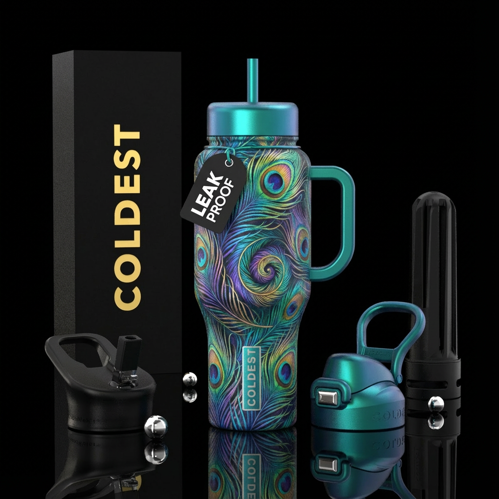 peacock feathers, peacock sword feathers,, beautiu... water bottle design