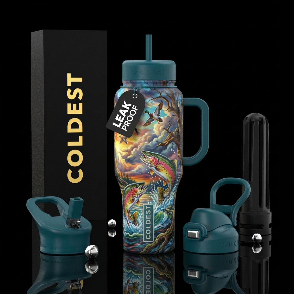 rugged, rustic, trees, clouds, vibrant, old, malla... water bottle design