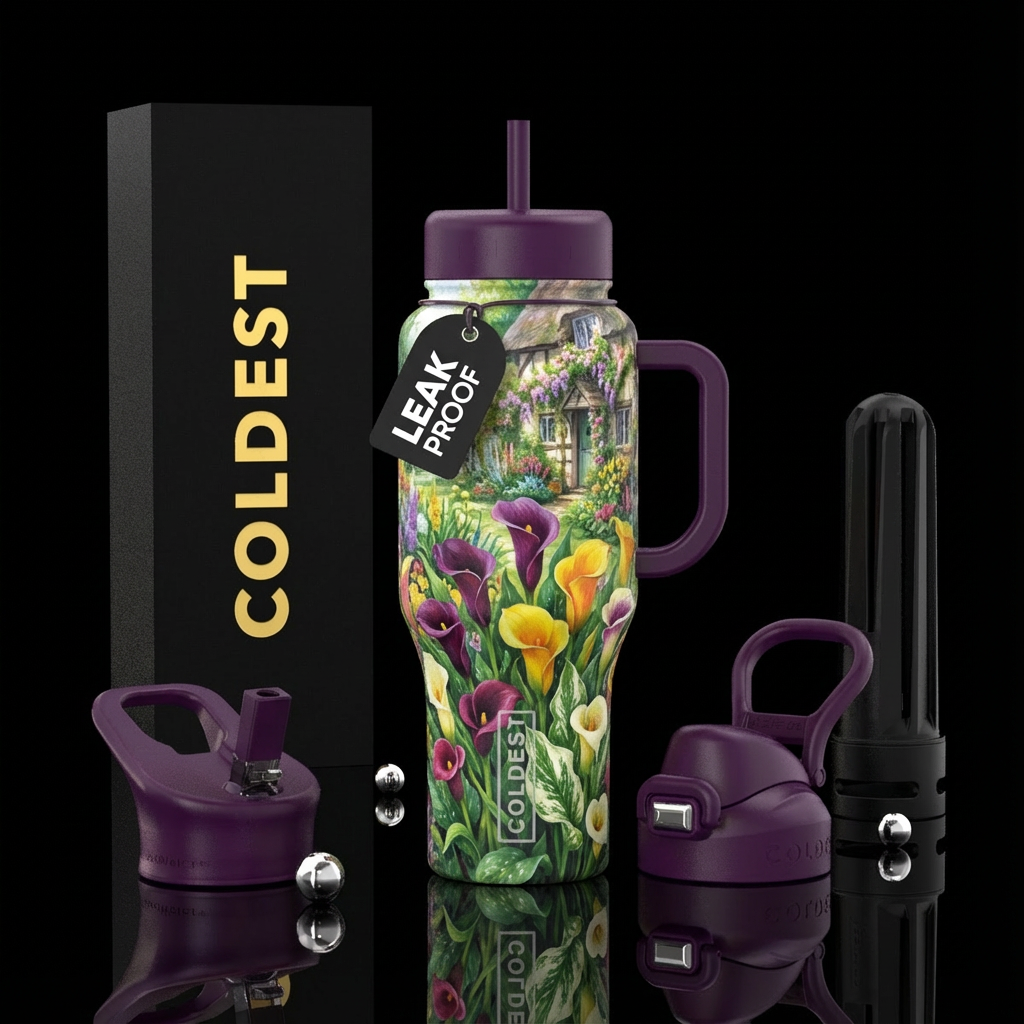 planted multi colored calla lillies, some with var... water bottle design