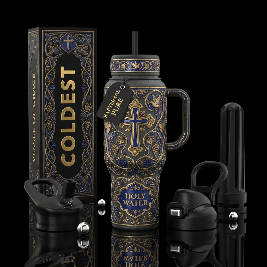 Holy water design with a cross water bottle design