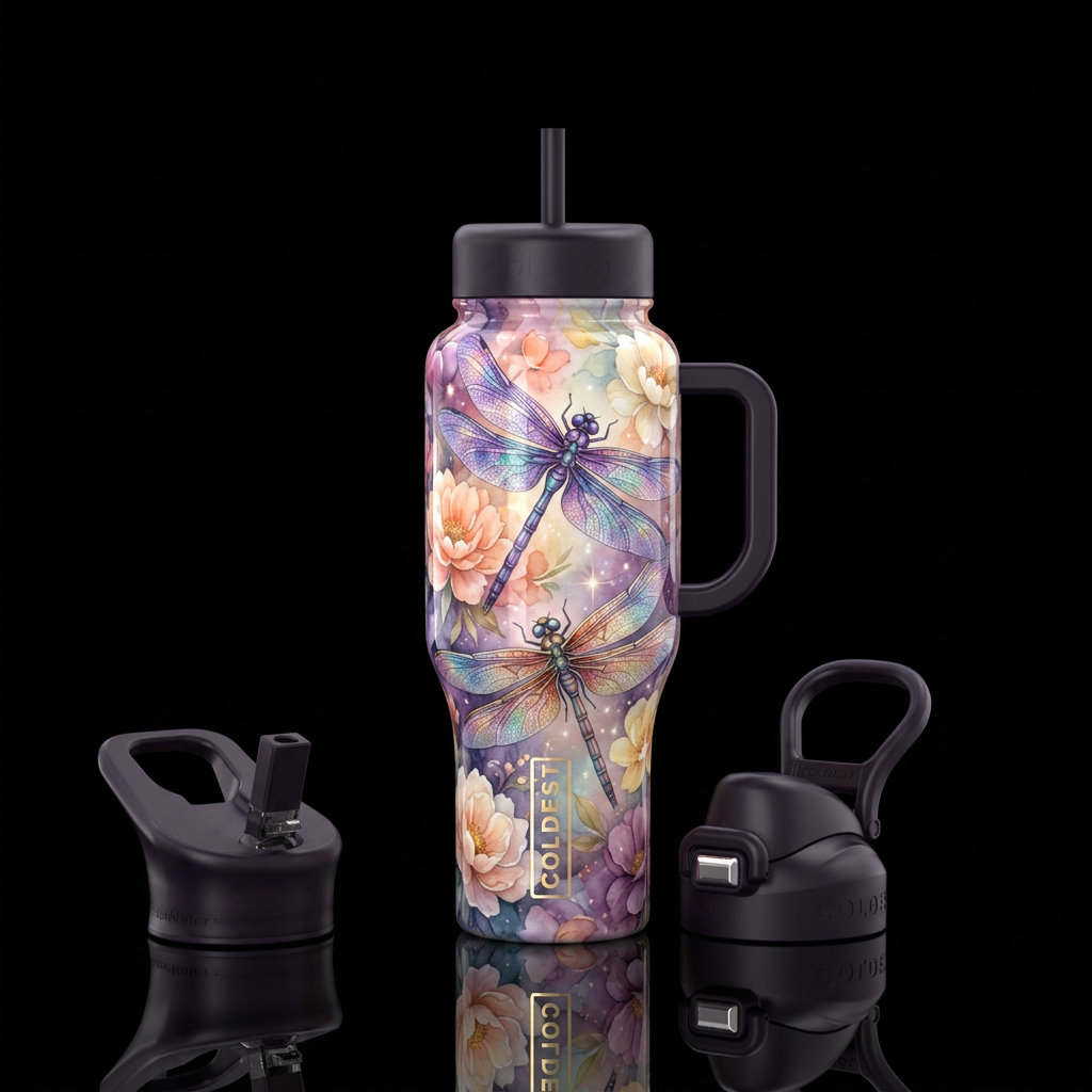 Dragonfly Garden water bottle design
