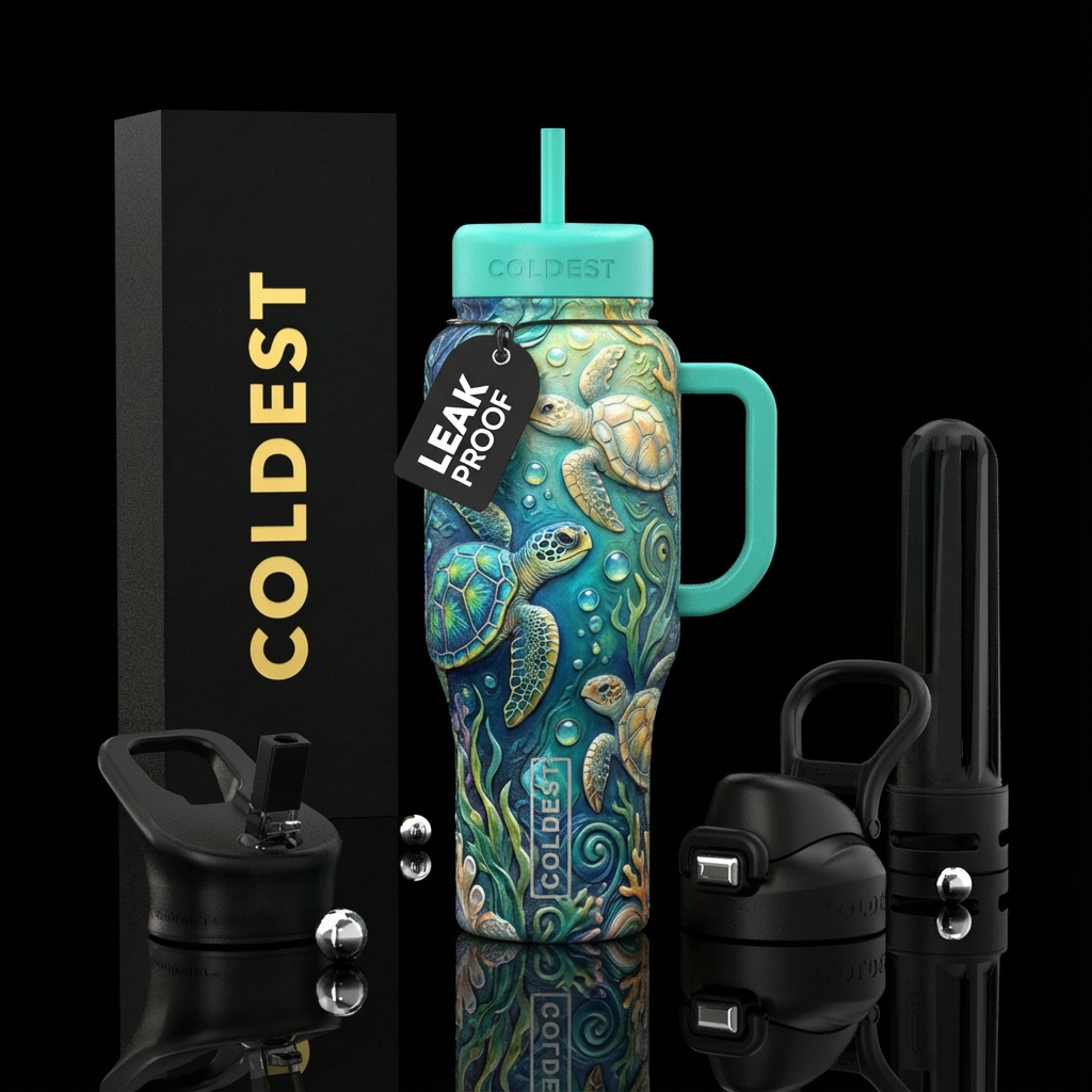 Sea turtles, magical, nostalgic, natural, cool, pl... water bottle design