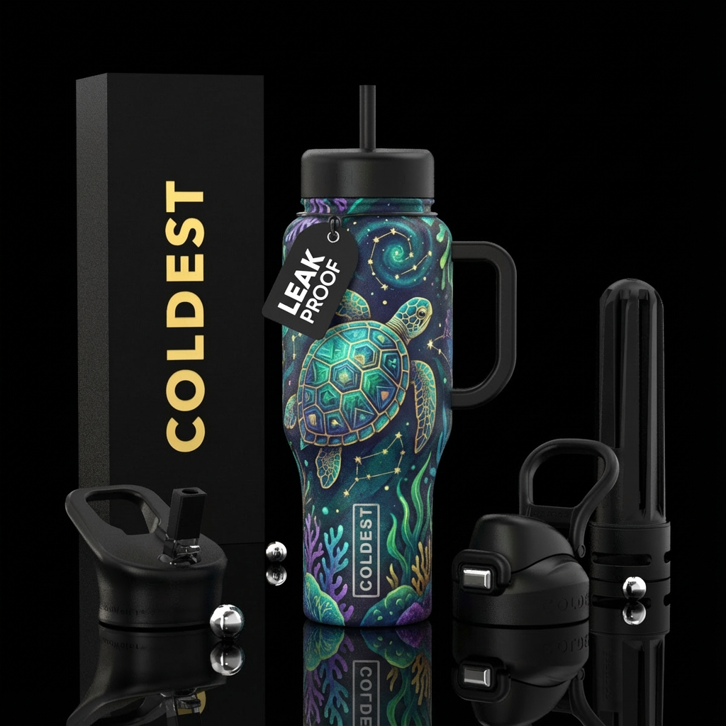 Sea turtles, magical, nostalgic, natural, cool, pl... water bottle design