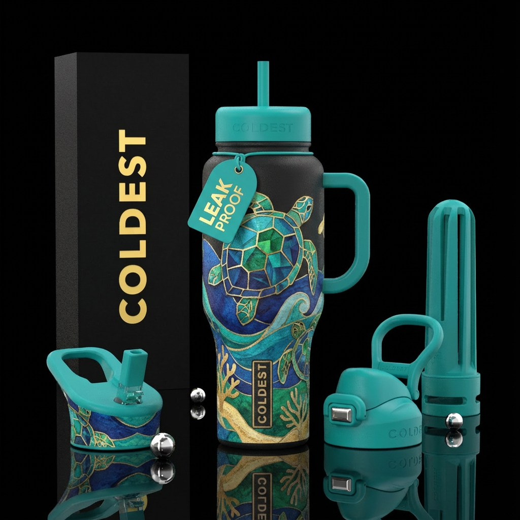 Sea turtles, magical, nostalgic, natural, cool, pl... water bottle design