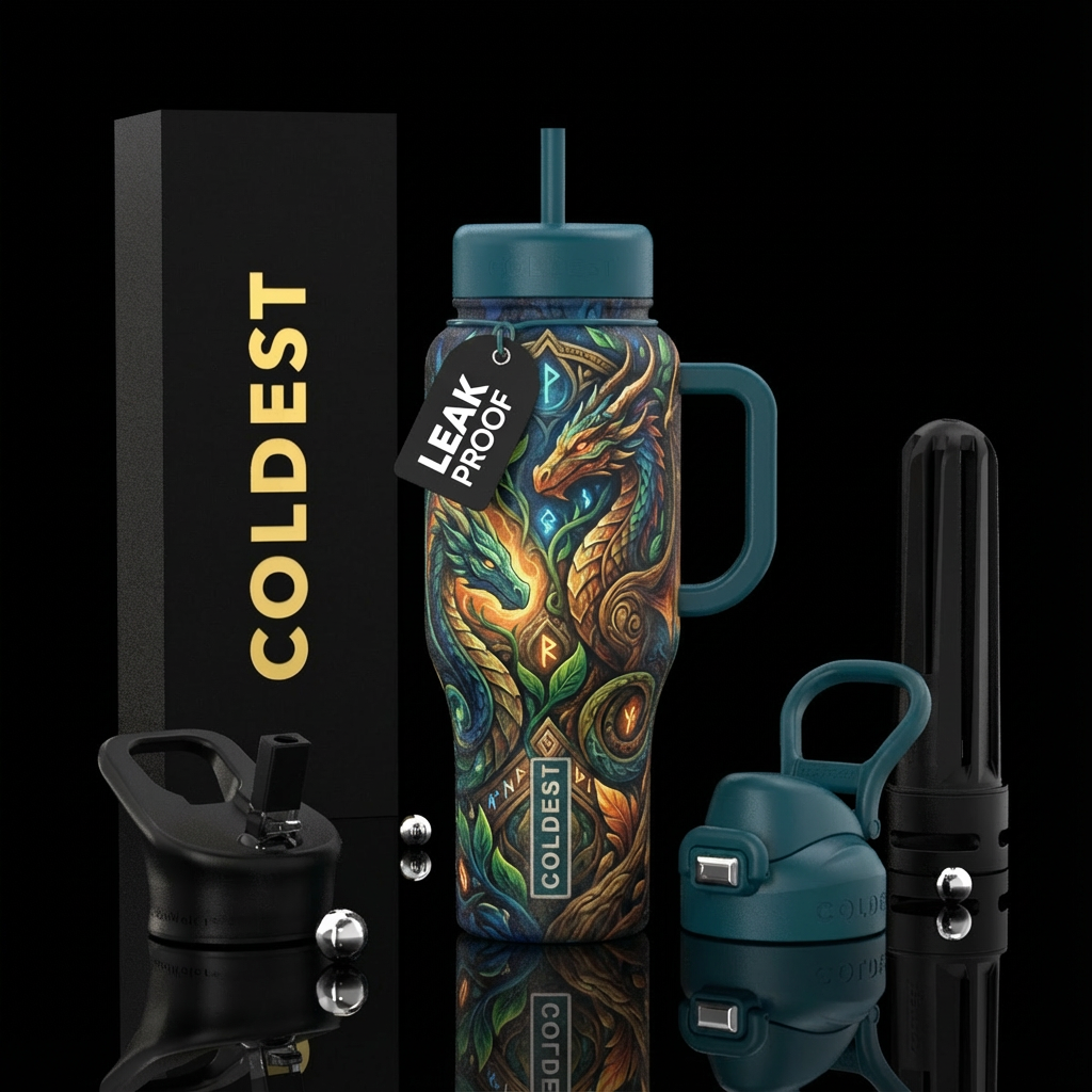 Dragons, magical, nostalgic, natural, cool, playfu... water bottle design