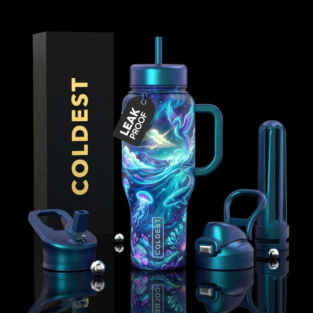 ocean, glowie, clouds, magic, mythical water bottle design