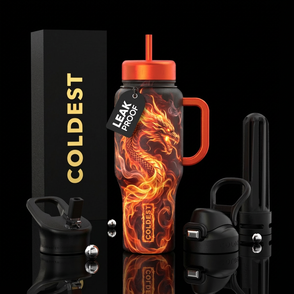 smoke, dragon,, glowie, firery water bottle design