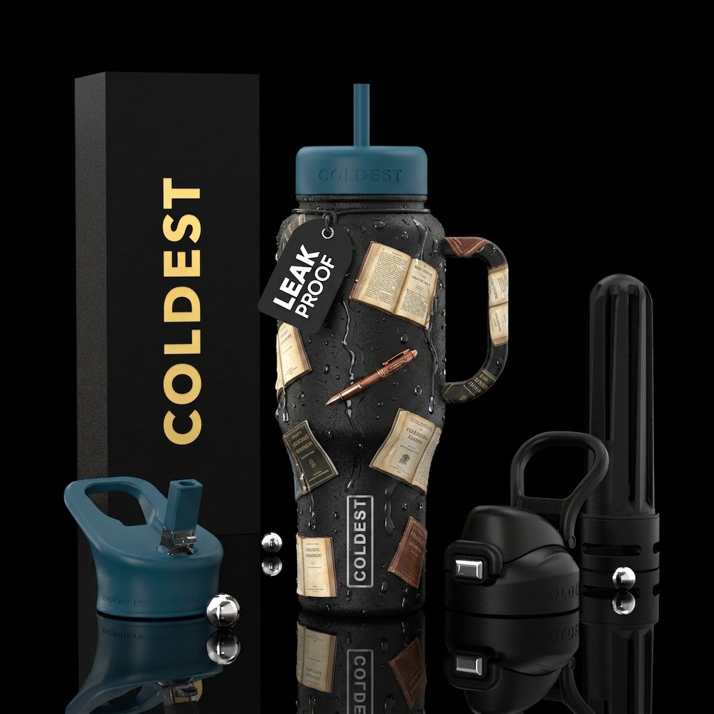 Rainy Day Reads water bottle design