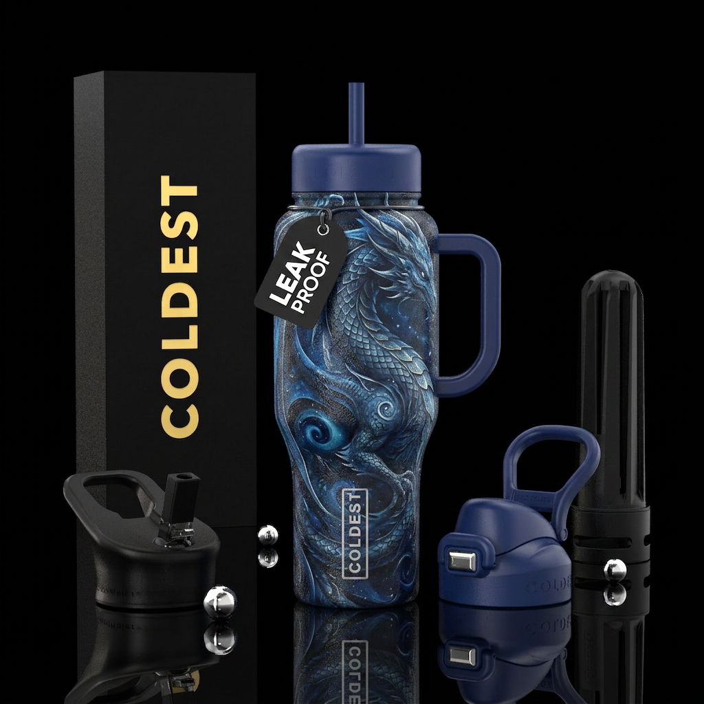 Luna dragon blue water bottle design