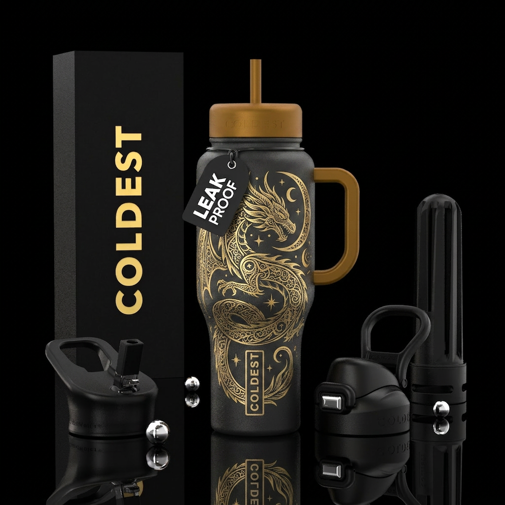Luna gold dragon water bottle design