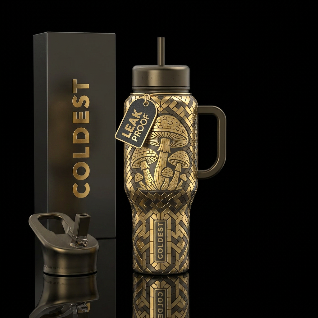 Luna gold tile mushroom water bottle design