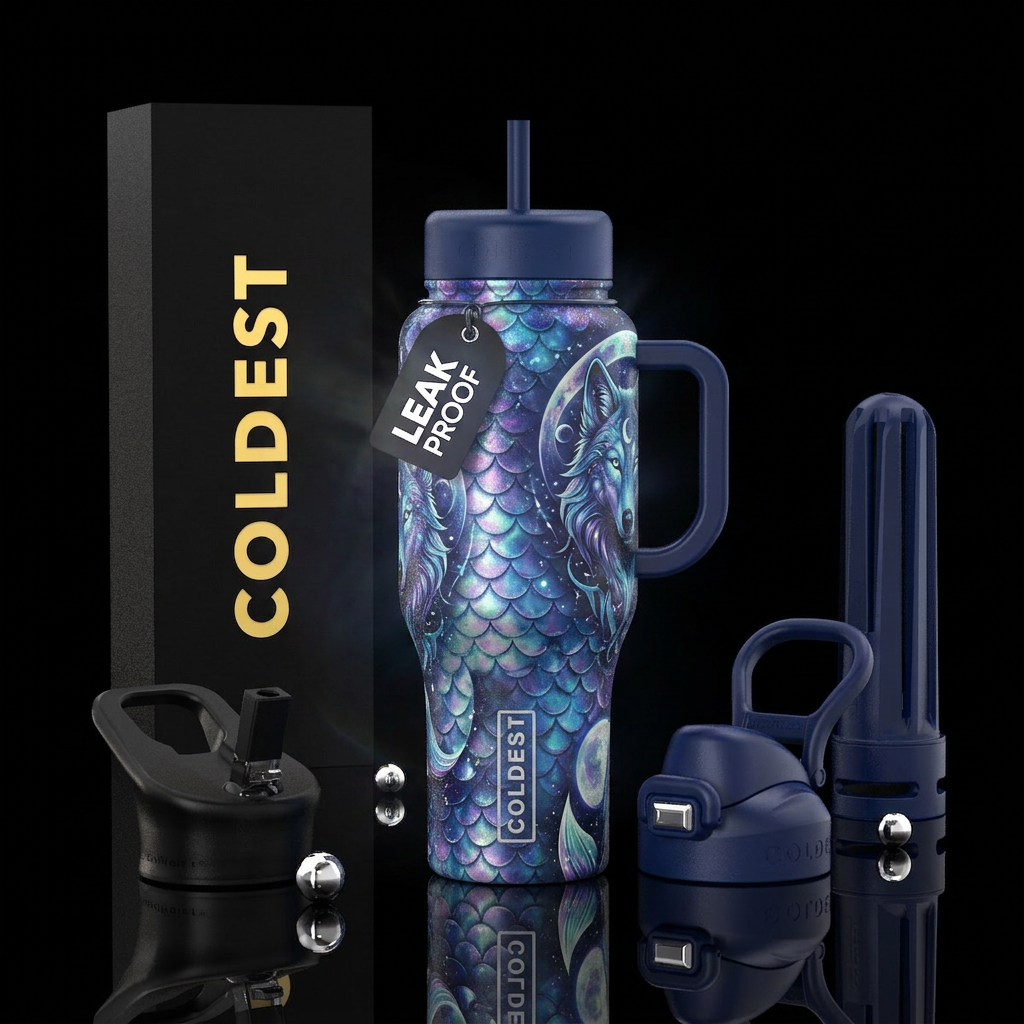 Luna wolf mermaid water bottle design