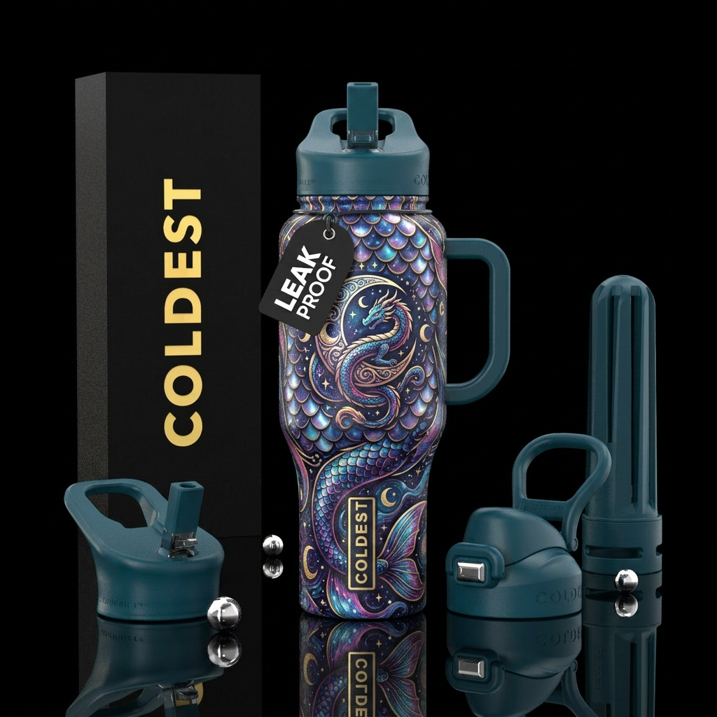 Luna dragon mermaid water bottle design