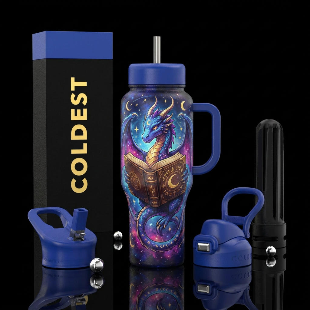 Luna dragon book water bottle design