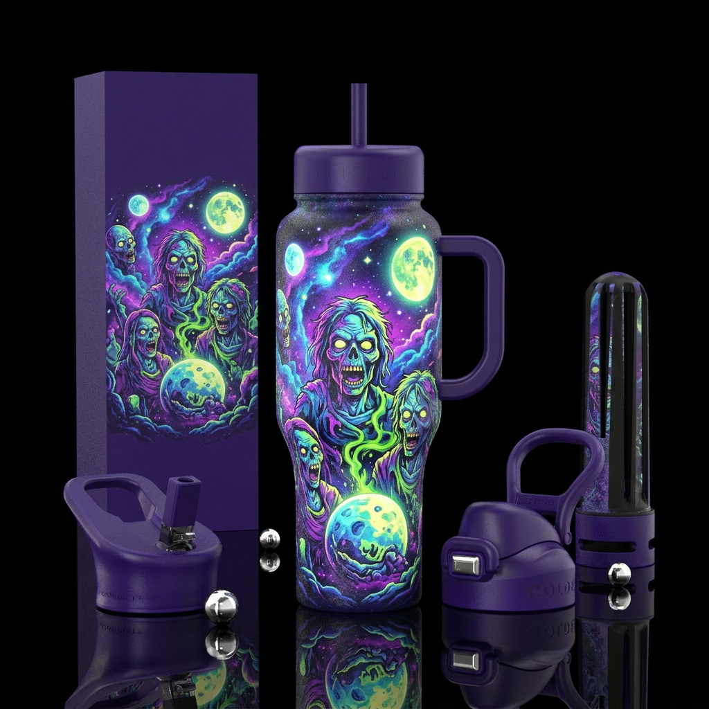 luna glowie zombies water bottle design