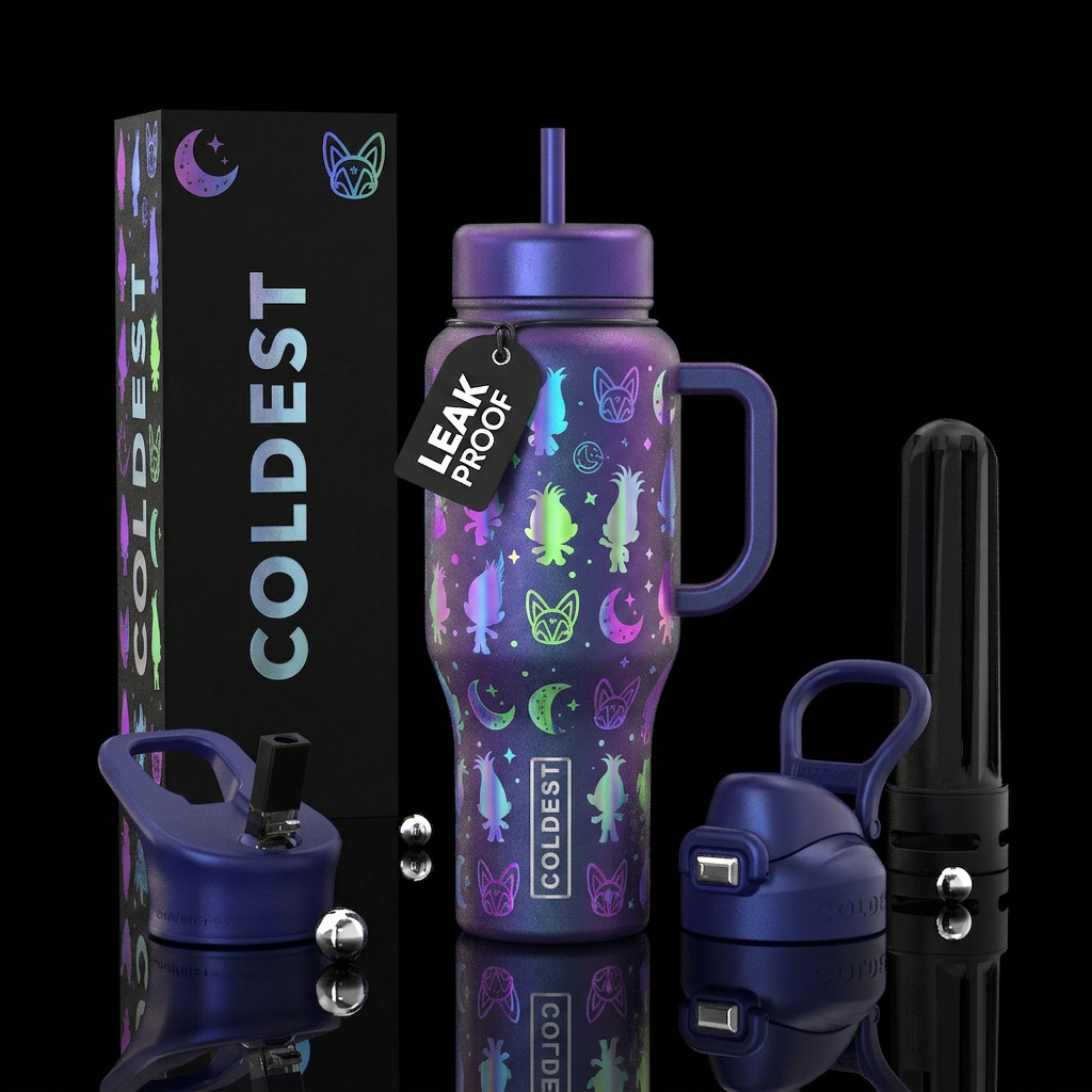 Luna trolls water bottle design