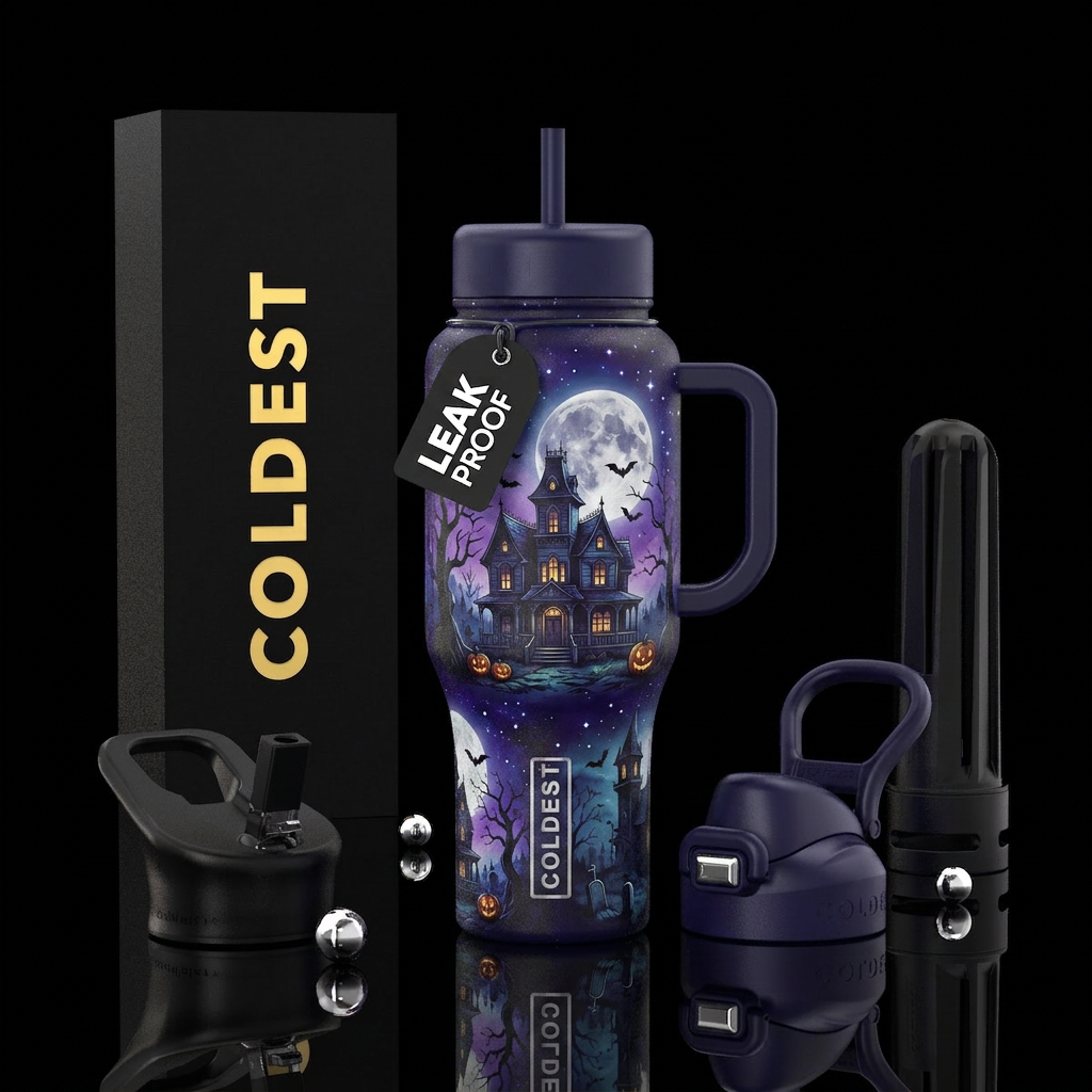 Luna haunted house water bottle design