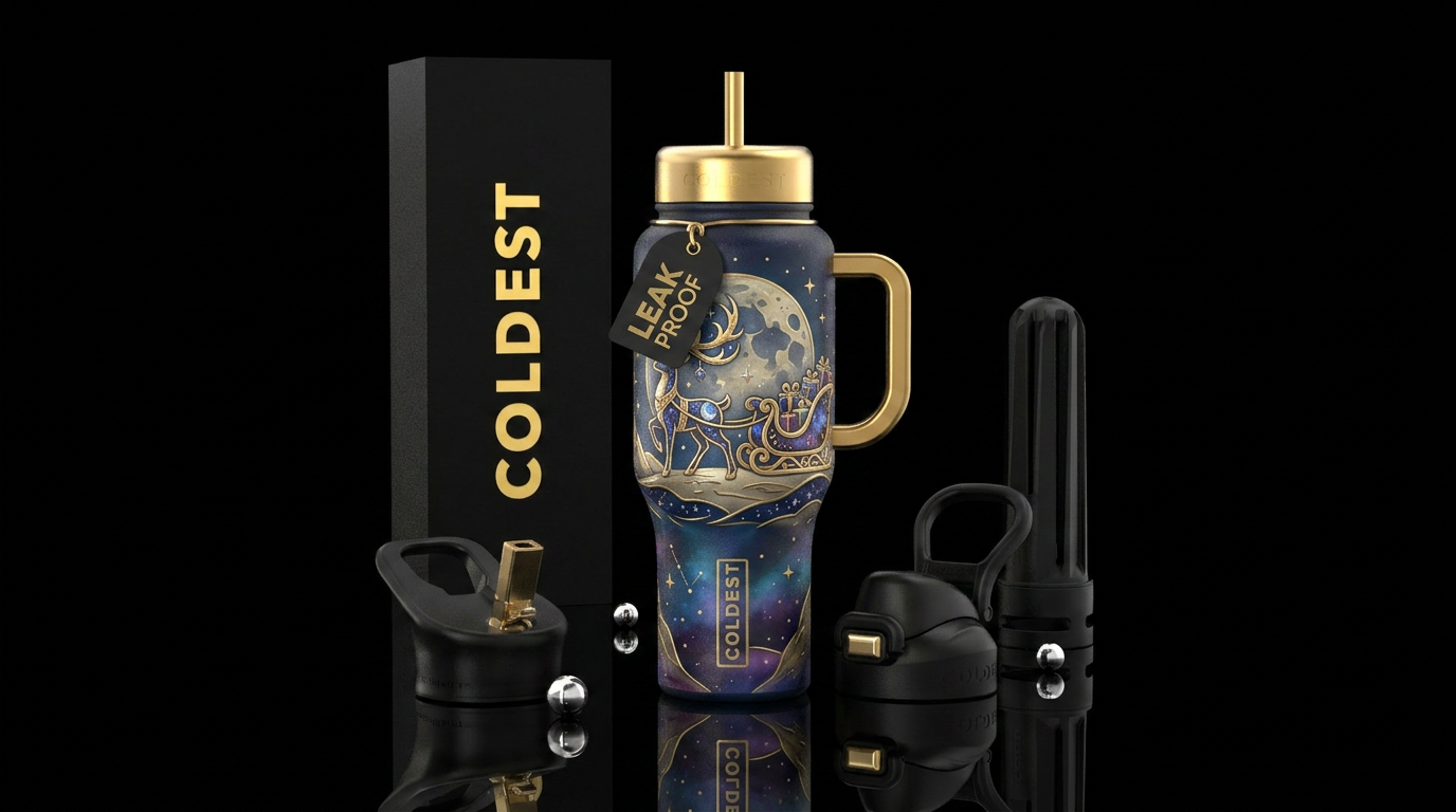 Luna reindeer sleigh water bottle design