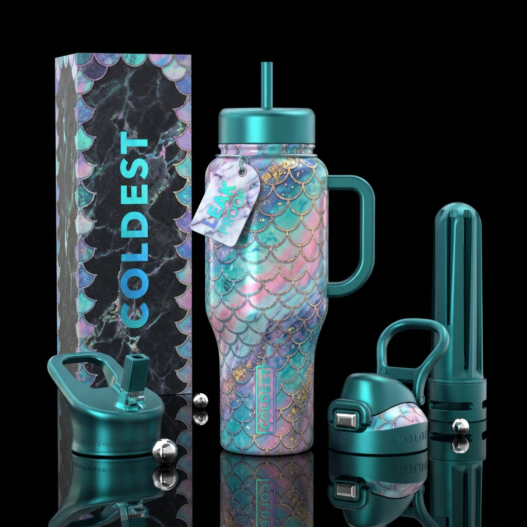 Mermaid sparkle water bottle design