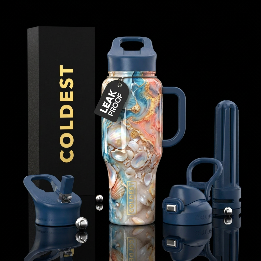 luna marble shell beach water bottle design