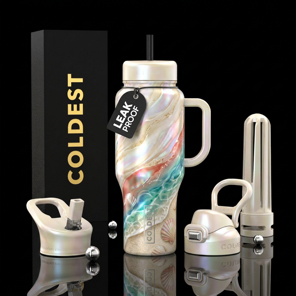luna marble shell beach water bottle design