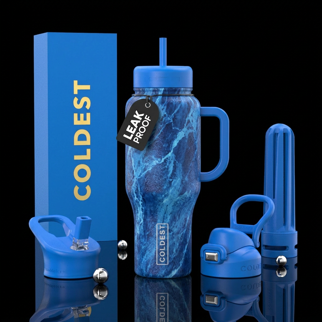 luna marble blue water bottle design