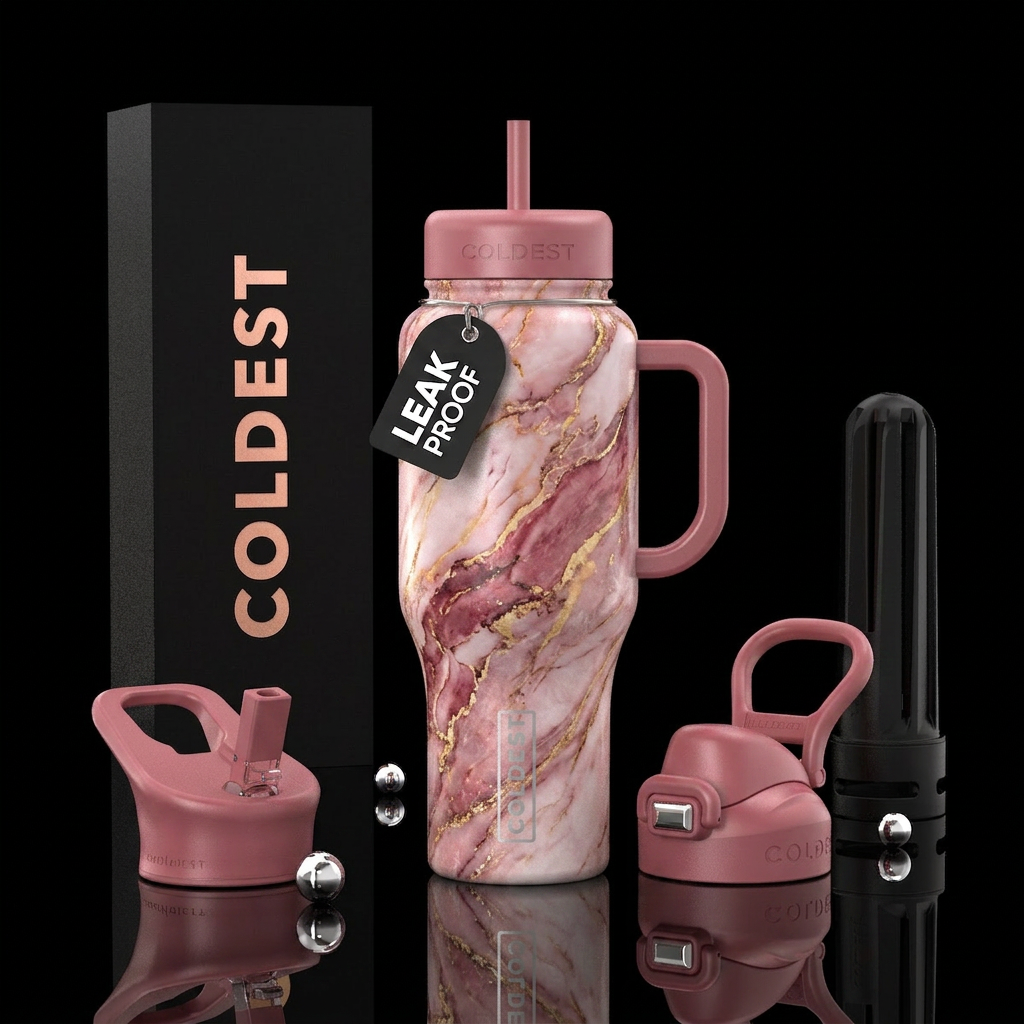luna marble pink rose water bottle design