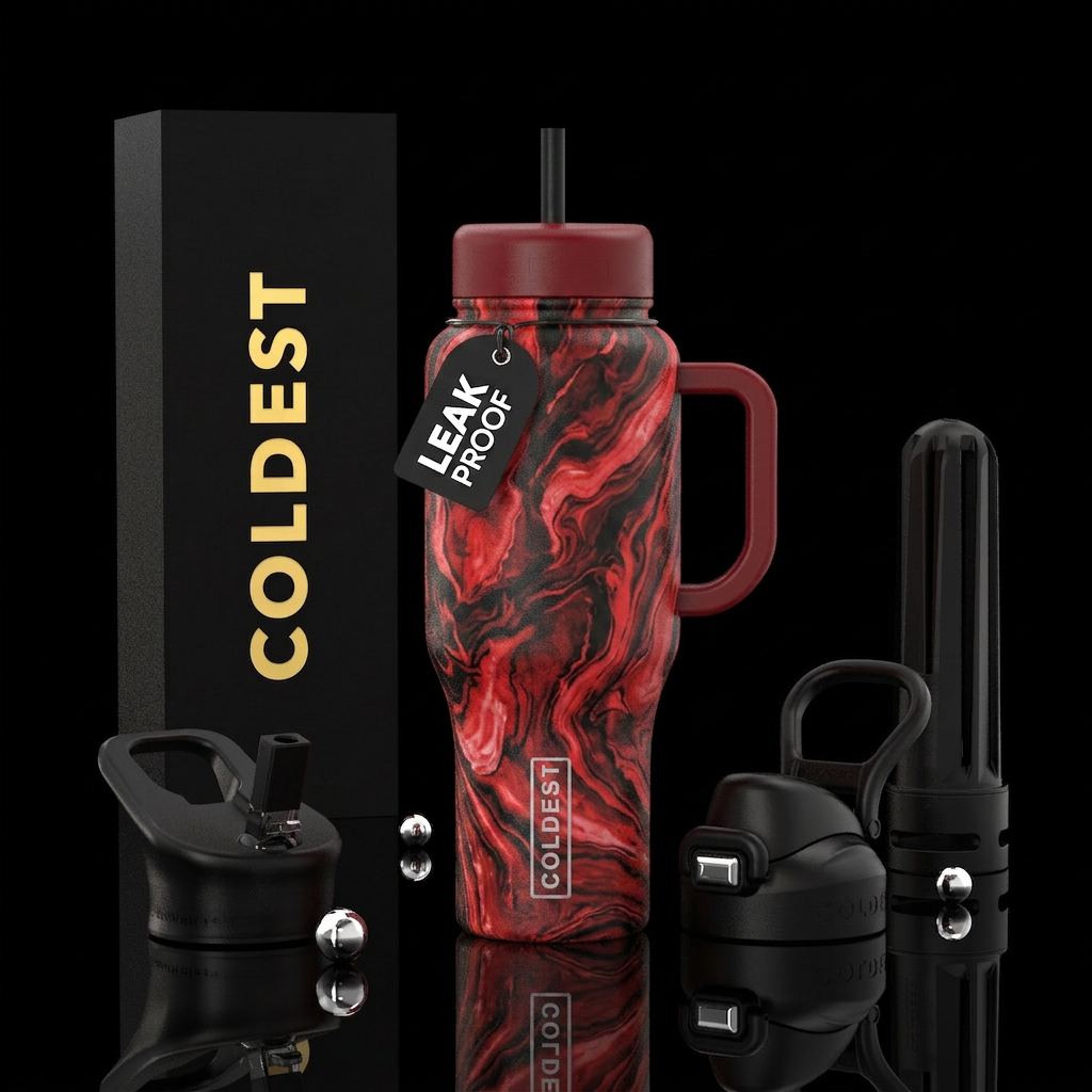 luna marble red and black water bottle design