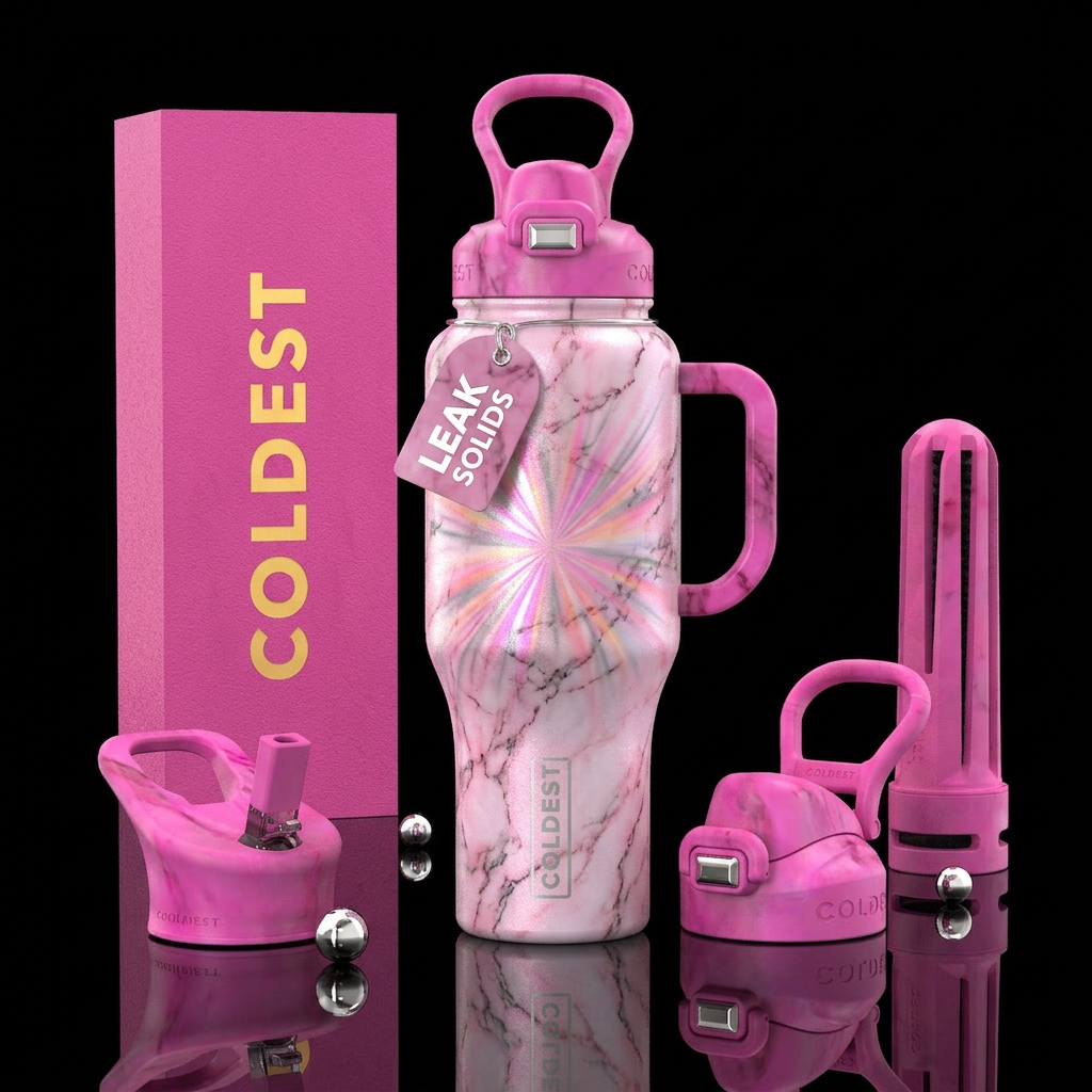 luna marble pink starburst water bottle design