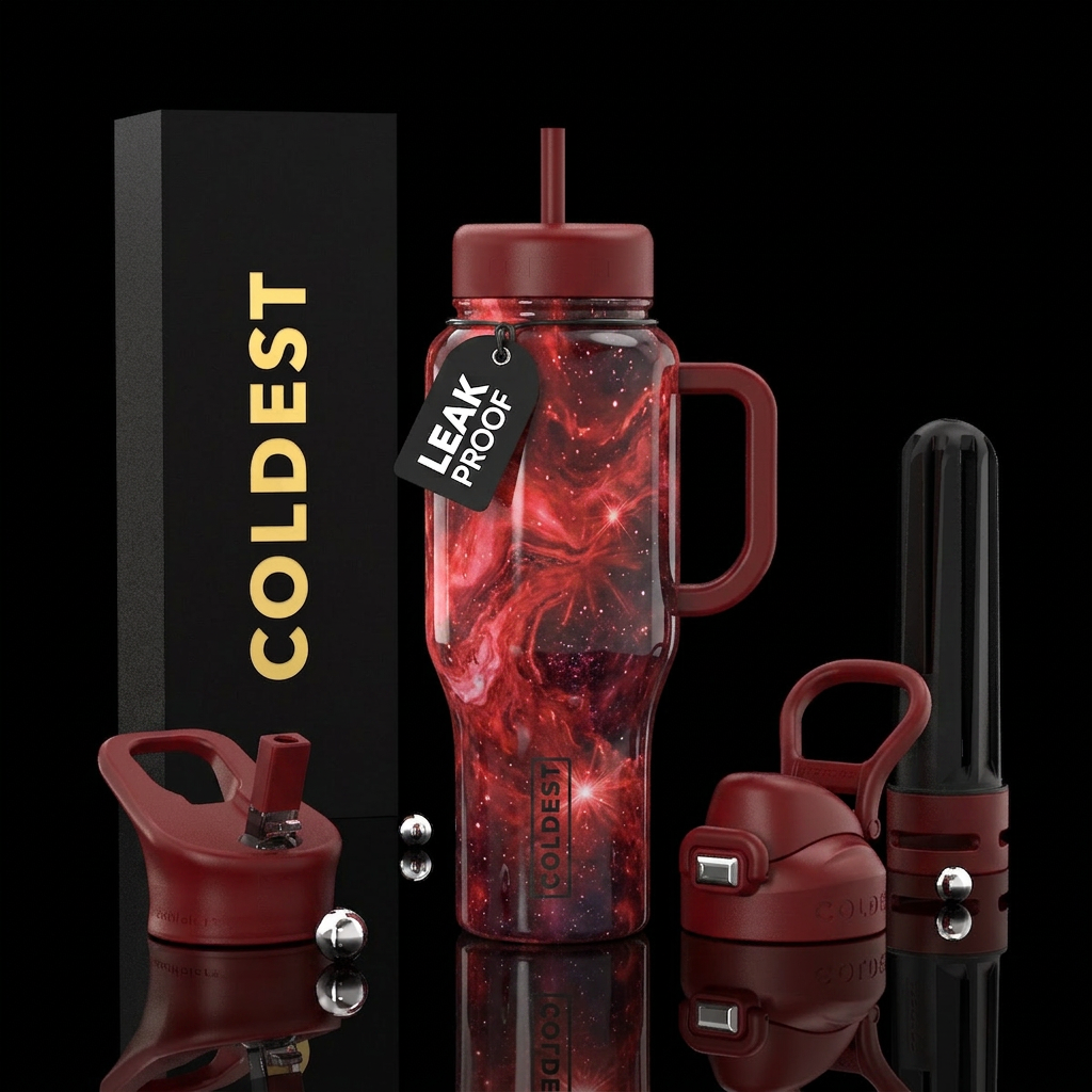luna marble red starburst water bottle design