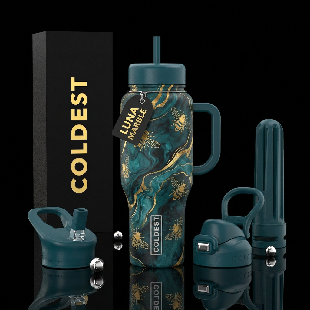 luna marble bee water bottle design