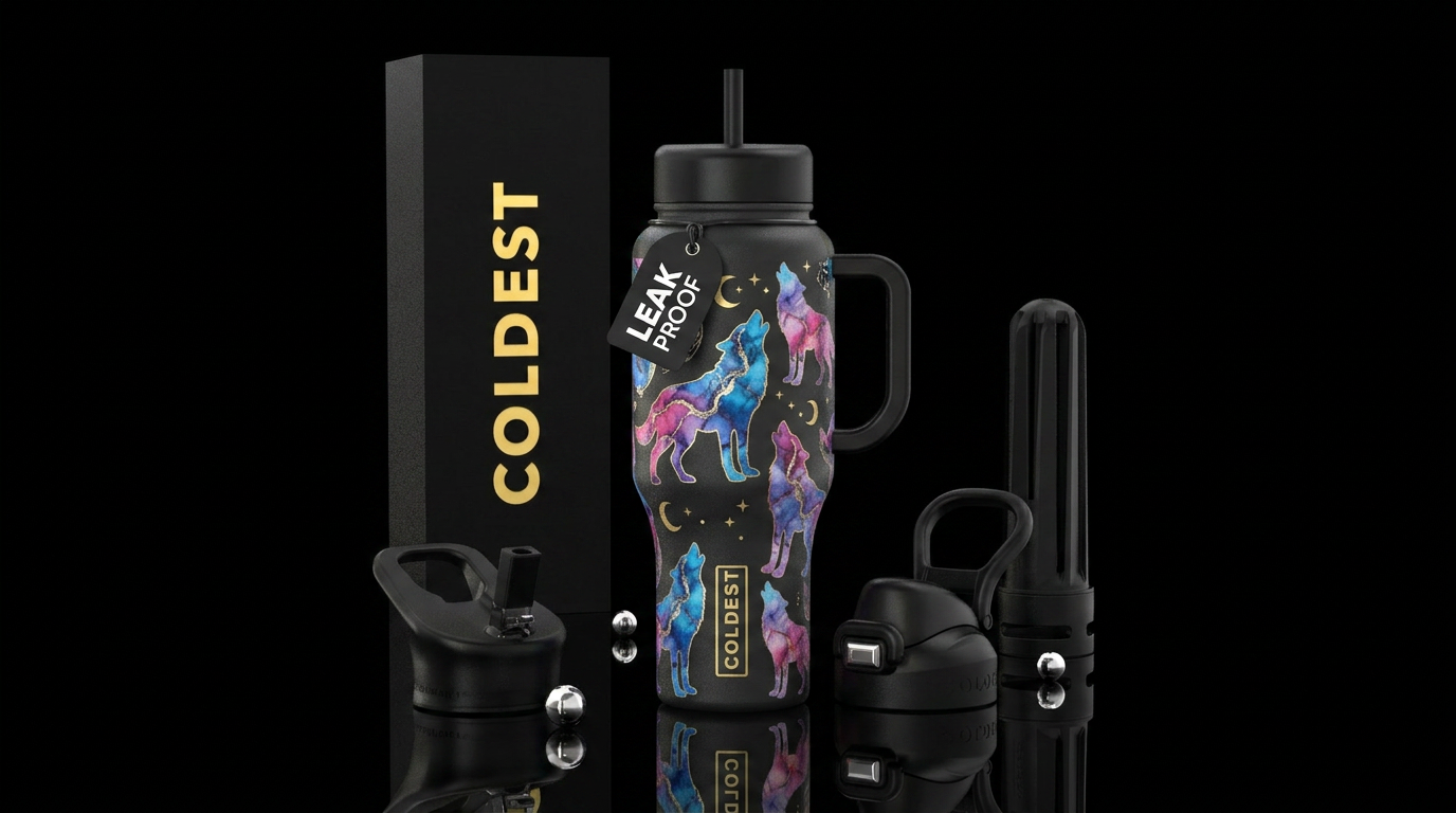 luna marble wolf water bottle design