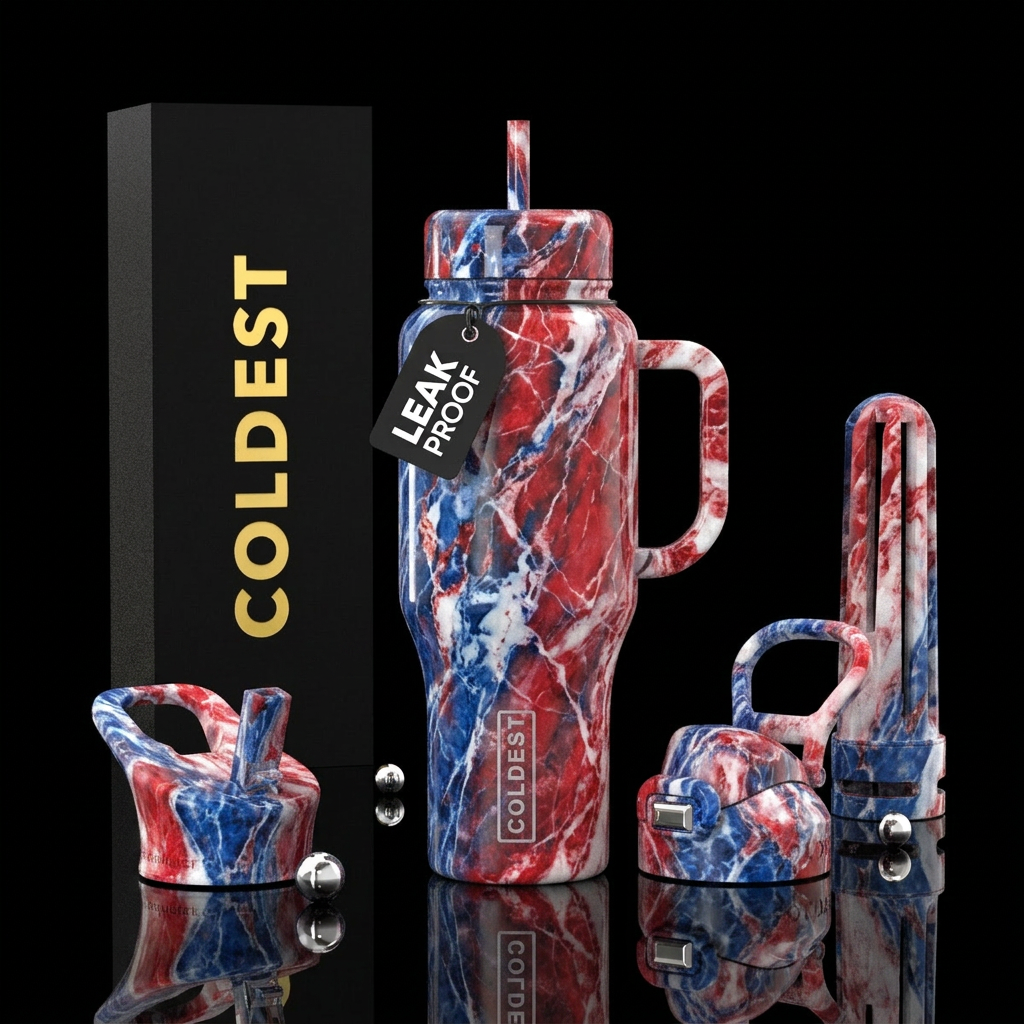 marble fourth of july water bottle design